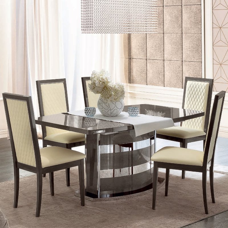 Photo 1 of Platinum italian dining set - silver - butterfly extending - with ivory leather chairs Photo 1 of Platinum italian dining set - silver - butterfly extending - with ivory leather chairs