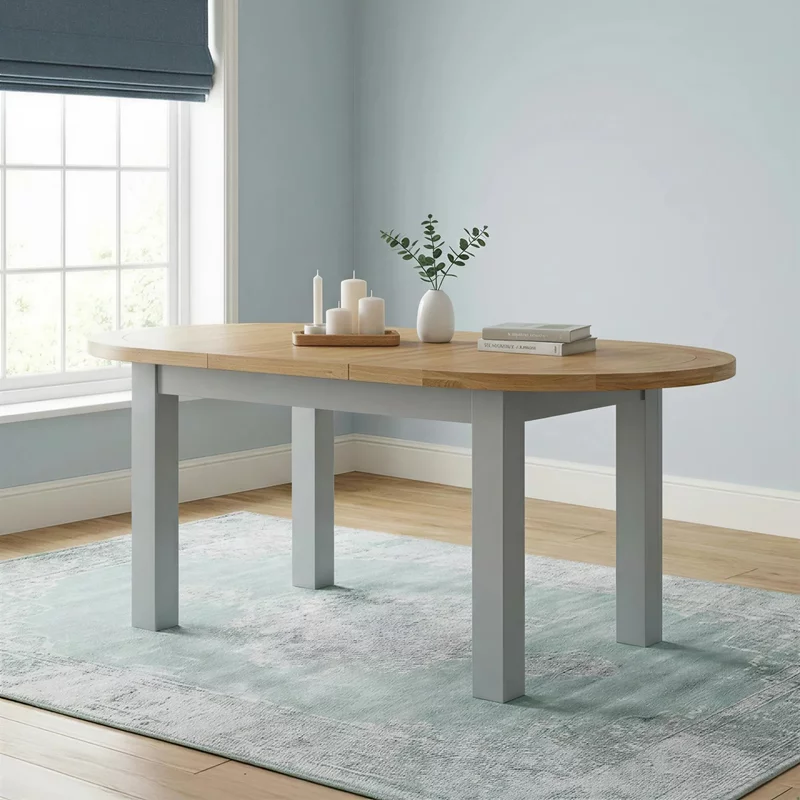 Photo 1 of Lundy oval extending dining table - 4-6 seater - 130cm-170cm - grey painted Photo 1 of Lundy oval extending dining table - 4-6 seater - 130cm-170cm - grey painted