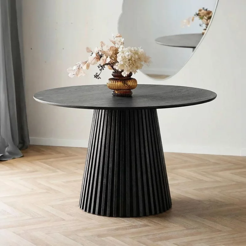 Photo 1 of Osaka round dining table - 4 seater - 120cm - slatted base - black oak Photo 1 of Osaka round dining table - 4 seater - 120cm - slatted base - black oak