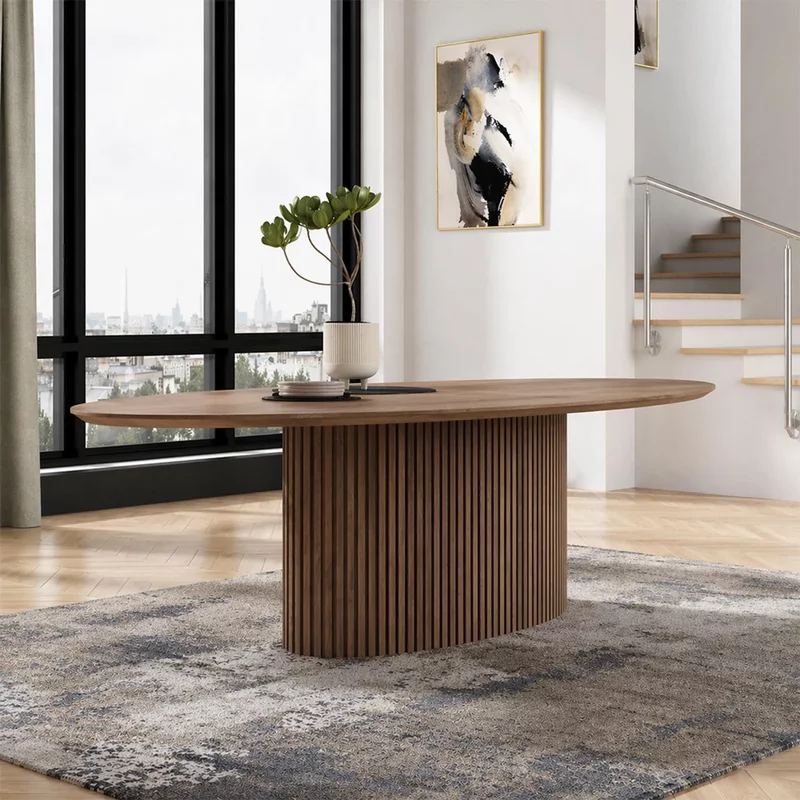 Photo 1 of Timo dining table - oval - with slatted base - lacquered walnut - variation available Photo 1 of Timo dining table - oval - with slatted base - lacquered walnut - variation available