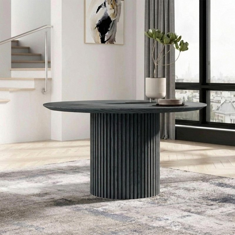 Photo 1 of Timo dining table - round - with slatted base - oiled ash - variation available Photo 1 of Timo dining table - round - with slatted base - oiled ash - variation available