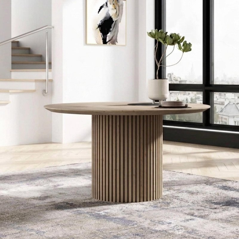 Photo 1 of Timo dining table - round - with slatted base - oiled oak - variation available Photo 1 of Timo dining table - round - with slatted base - oiled oak - variation available
