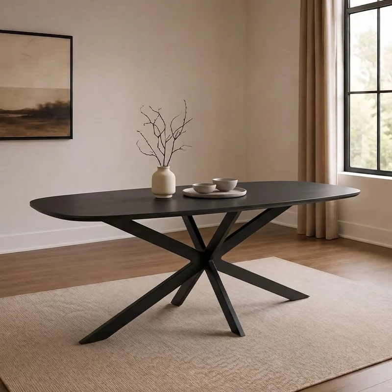 Photo 1 of Jesper dining table - 210cm - 8 seater - star base - black - mango wood Photo 1 of Jesper dining table - 210cm - 8 seater - star base - black - mango wood