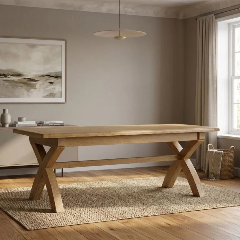 Photo 1 of Dorchester dining table - 220cm - 8 seater - cross legs - rustic oak Photo 1 of Dorchester dining table - 220cm - 8 seater - cross legs - rustic oak