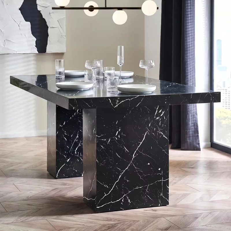Photo 1 of Rome dining table - 180cm - 6 seater - black - marble effect Photo 1 of Rome dining table - 180cm - 6 seater - black - marble effect