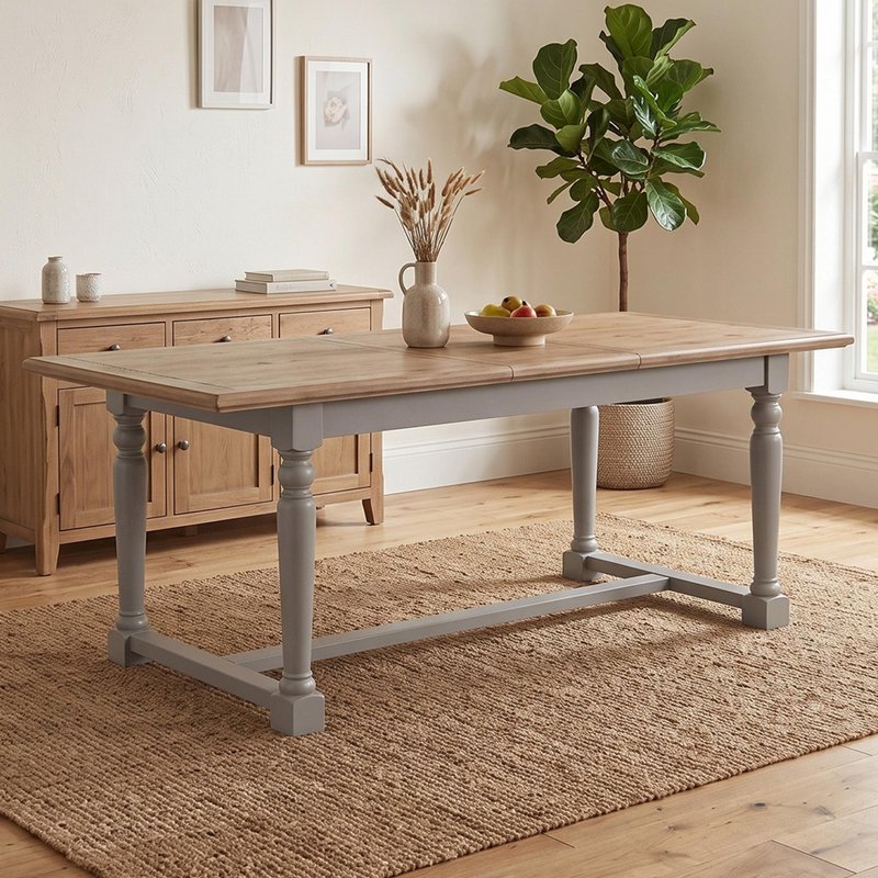 Photo 1 of Chateau extending dining table - 200cm-250cm - 8-10 seater - grey painted - rustic pine Photo 1 of Chateau extending dining table - 200cm-250cm - 8-10 seater - grey painted - rustic pine
