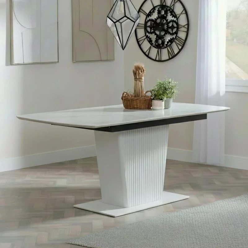 Photo 1 of Dutton extending dining table - 4-6 seater - 130cm-170cm - white ceramic - pedestal base Photo 1 of Dutton extending dining table - 4-6 seater - 130cm-170cm - white ceramic - pedestal base