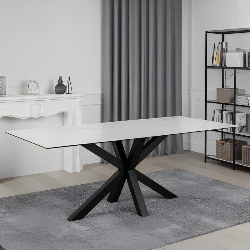 Photo 1 of Heaven dining table - 8 seater - 200cm - white ceramic and black - with star legs Photo 1 of Heaven dining table - 8 seater - 200cm - white ceramic and black - with star legs