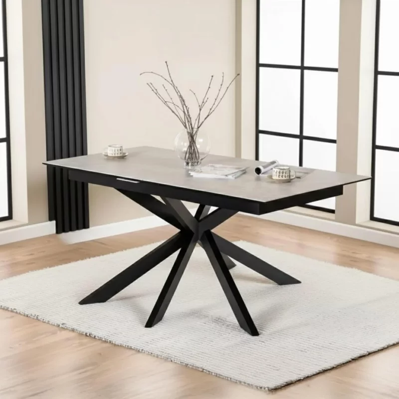 Photo 1 of Irwine extending dining table - 6-8 seater - 168cm-210cm - grey ceramic - with star legs Photo 1 of Irwine extending dining table - 6-8 seater - 168cm-210cm - grey ceramic - with star legs