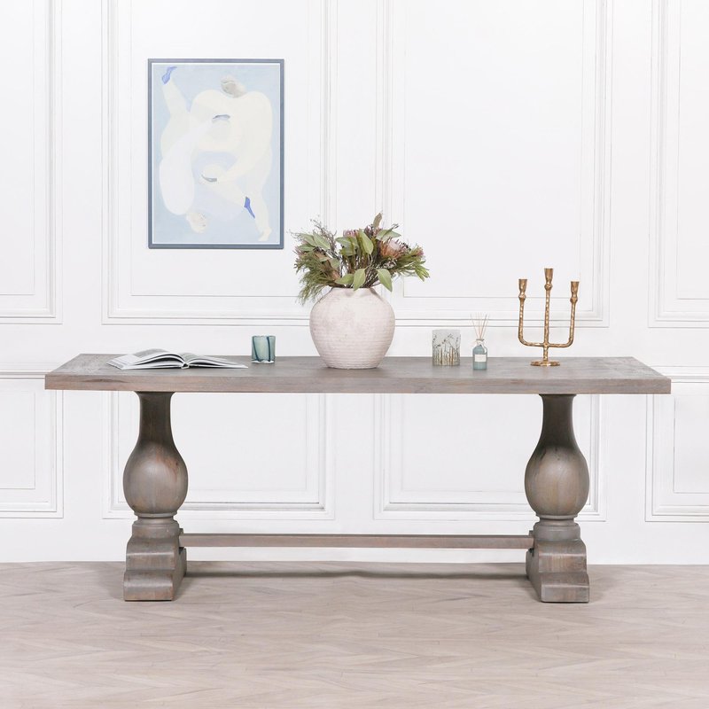 Photo 1 of Rustic grey washed mango wood double pedestal dining table - 8 seater - 210cm Photo 1 of Rustic grey washed mango wood double pedestal dining table - 8 seater - 210cm