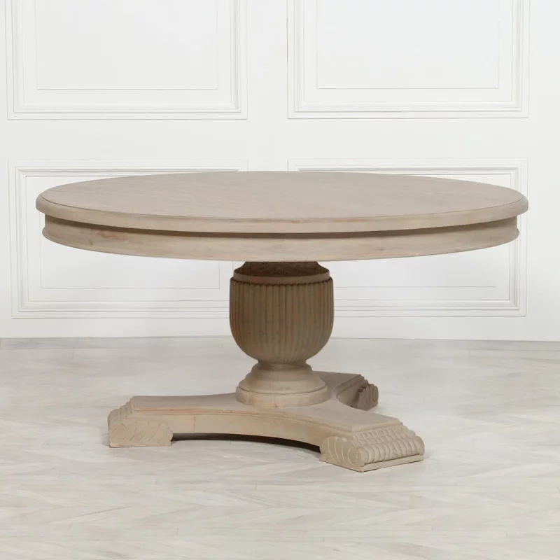 Photo 1 of Rustic white cedar pedestal dining table - round - 6 seater - 150cm Photo 1 of Rustic white cedar pedestal dining table - round - 6 seater - 150cm