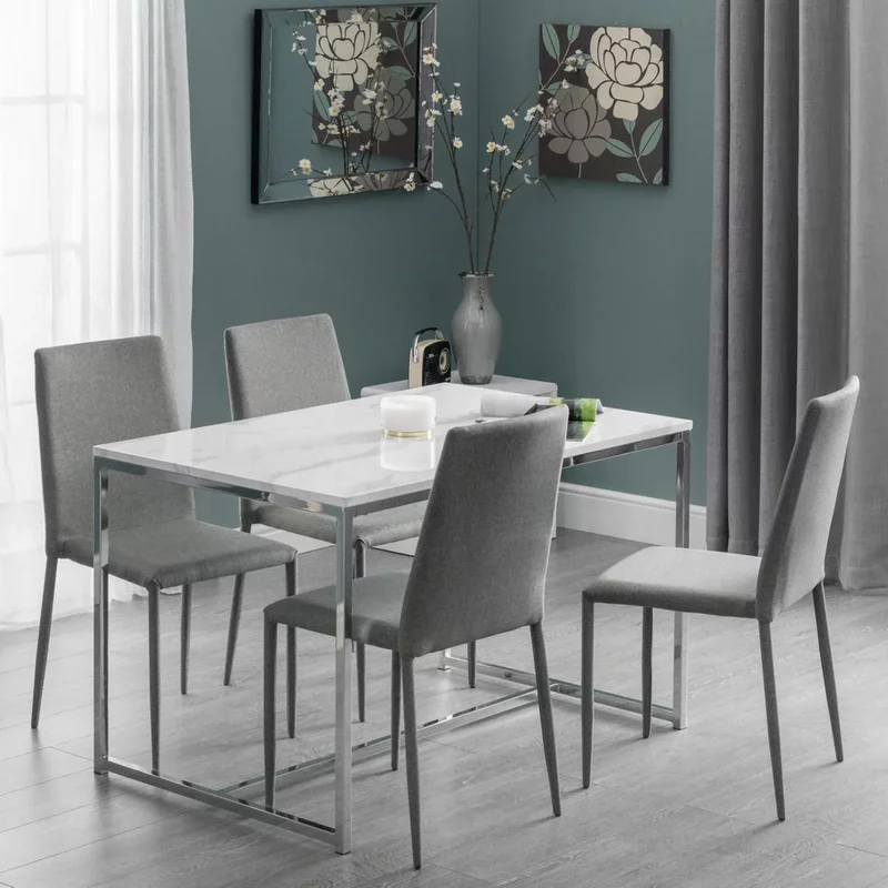 Photo 1 of Scala dining table - 4 seater - white marble effect and chrome Photo 1 of Scala dining table - 4 seater - white marble effect and chrome