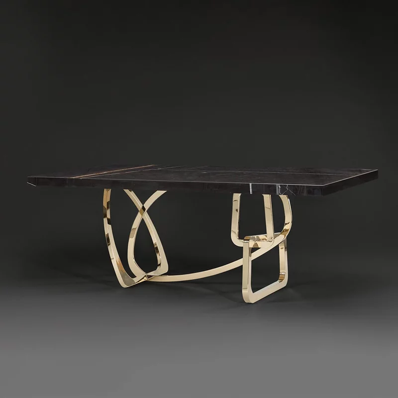 Photo 1 of Tangle dining table - boxed edge - marble with stainless steel pedestal base - variation available Photo 1 of Tangle dining table - boxed edge - marble with stainless steel pedestal base - variation available