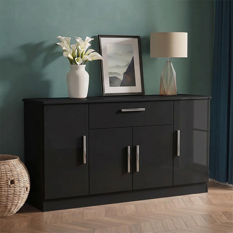 Photo 1 of Knightsbridge sideboard - wide - 4 doors - gloss black Photo 1 of Knightsbridge sideboard - wide - 4 doors - gloss black