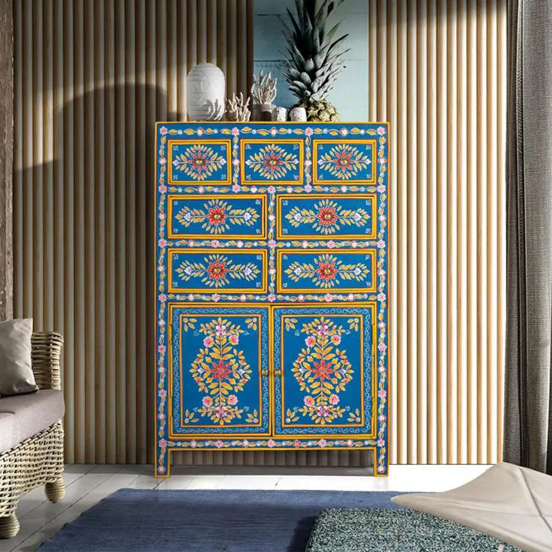 Photo 1 of Ancona highboard - blue mango wood - painted - 2 door - medium Photo 1 of Ancona highboard - blue mango wood - painted - 2 door - medium