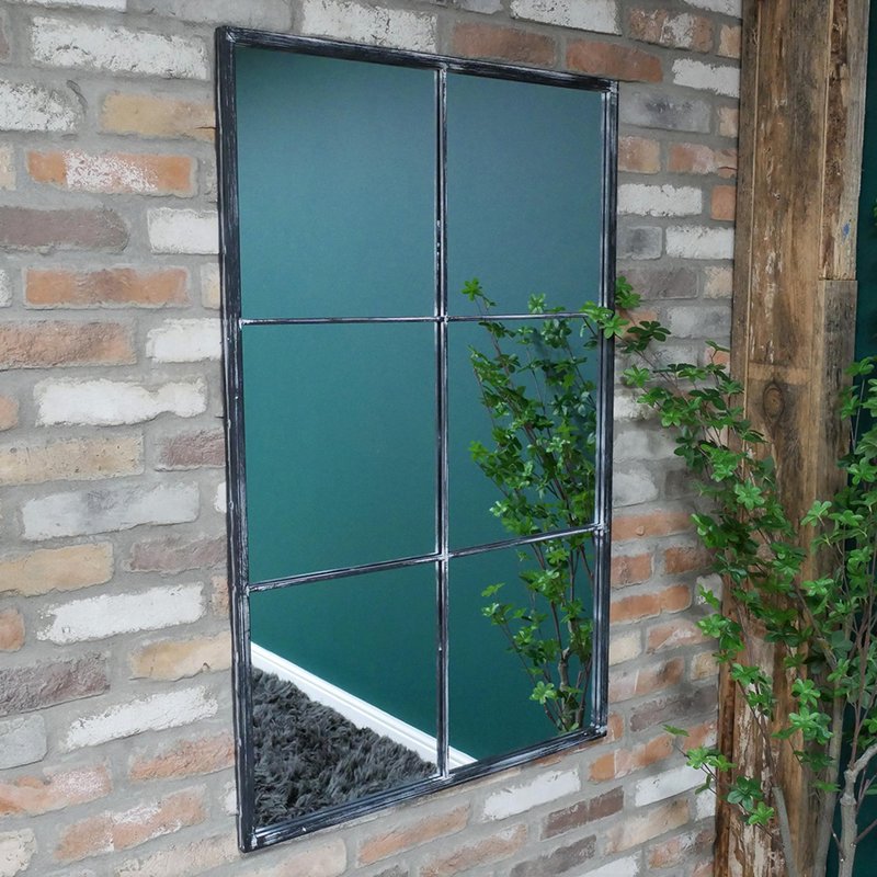 Photo 1 of Wall mirror - black metal - large Photo 1 of Wall mirror - black metal - large