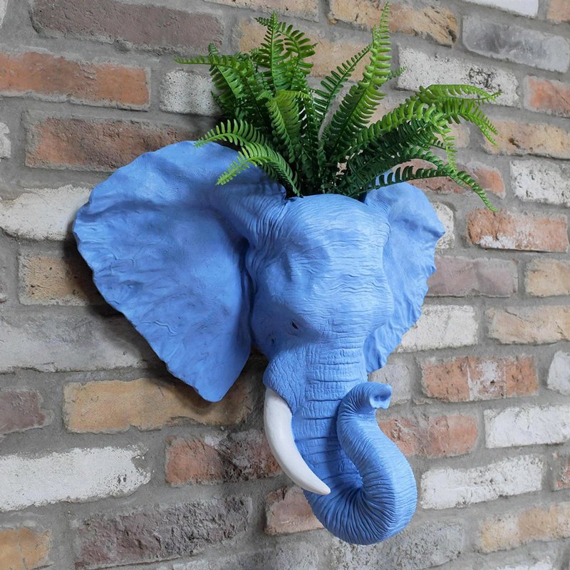 Photo 1 of Blue resin elephant head planter Photo 1 of Blue resin elephant head planter