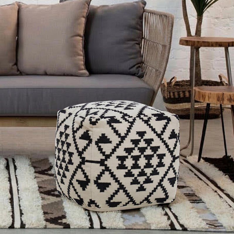 Photo 1 of Cefena pouffe - square - white and black fabric Photo 1 of Cefena pouffe - square - white and black fabric
