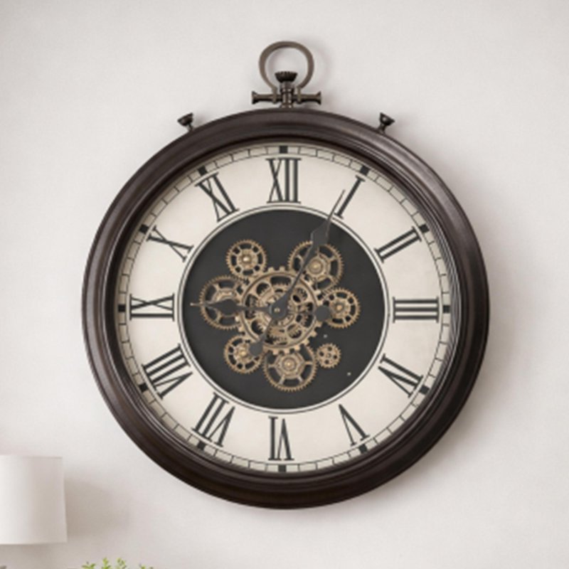 Photo 1 of Wall clock - with cogs - round - antique bronze - metal Photo 1 of Wall clock - with cogs - round - antique bronze - metal