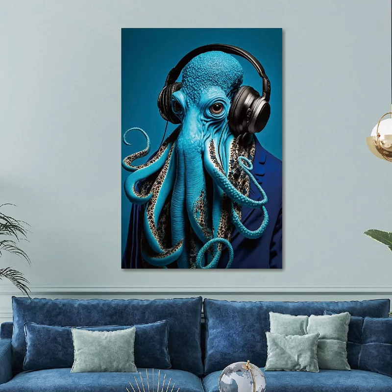 Photo 1 of Blue octopus tempered glass wall art Photo 1 of Blue octopus tempered glass wall art
