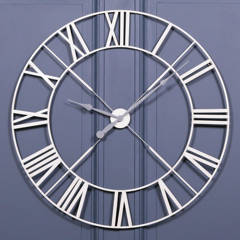 Photo 1 of Distressed metal wall clock - cream - twist frame - round Photo 1 of Distressed metal wall clock - cream - twist frame - round