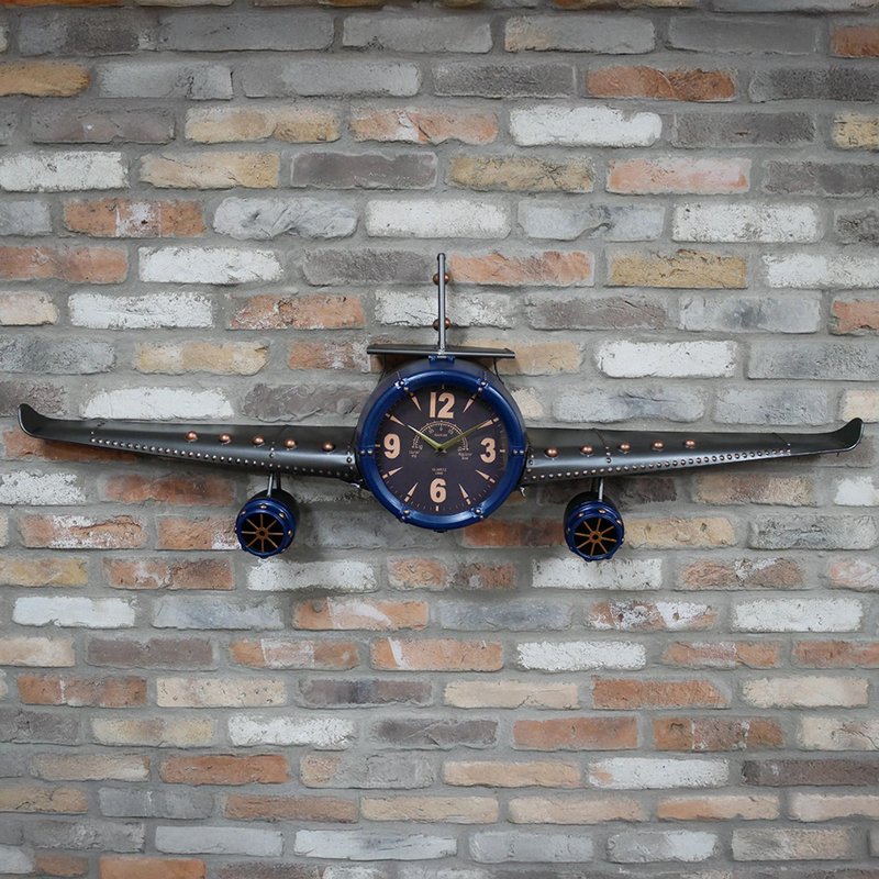 Photo 1 of Aeroplane wall clock - industrial style - blue & black metal Photo 1 of Aeroplane wall clock - industrial style - blue & black metal