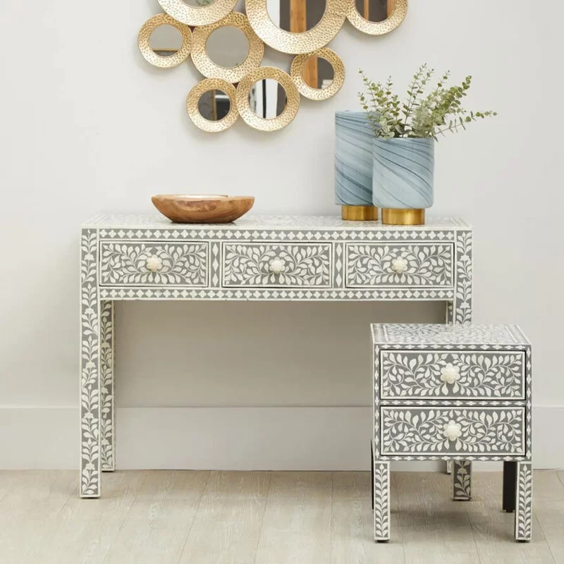 Photo 1 of Fusion desk - 3 drawer - silver bone inlay Photo 1 of Fusion desk - 3 drawer - silver bone inlay