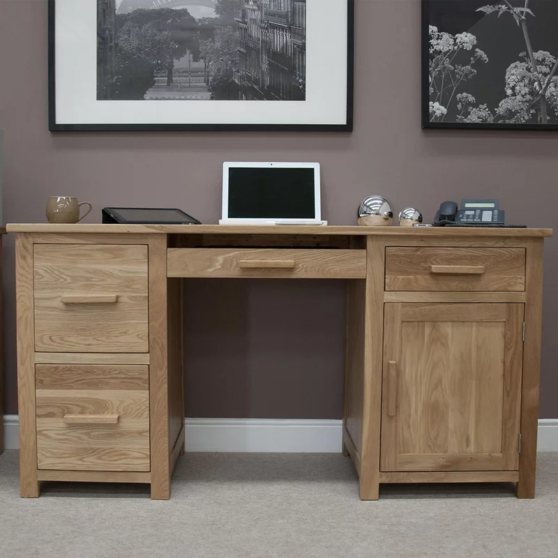 Photo 1 of Opus computer desk - double pedestal - oak Photo 1 of Opus computer desk - double pedestal - oak