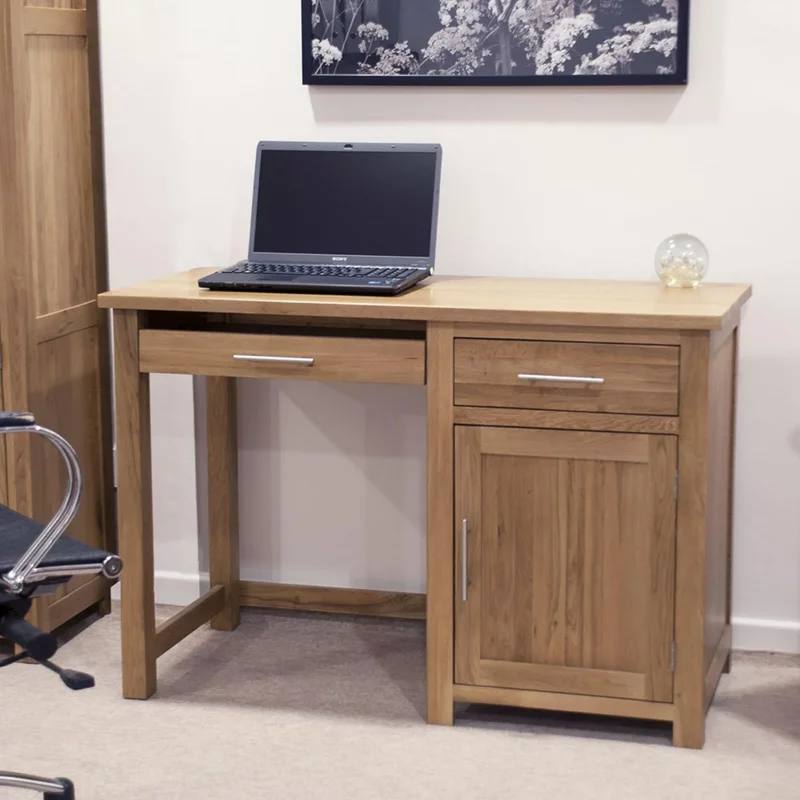 Photo 1 of Opus computer desk - single pedestal - oak Photo 1 of Opus computer desk - single pedestal - oak
