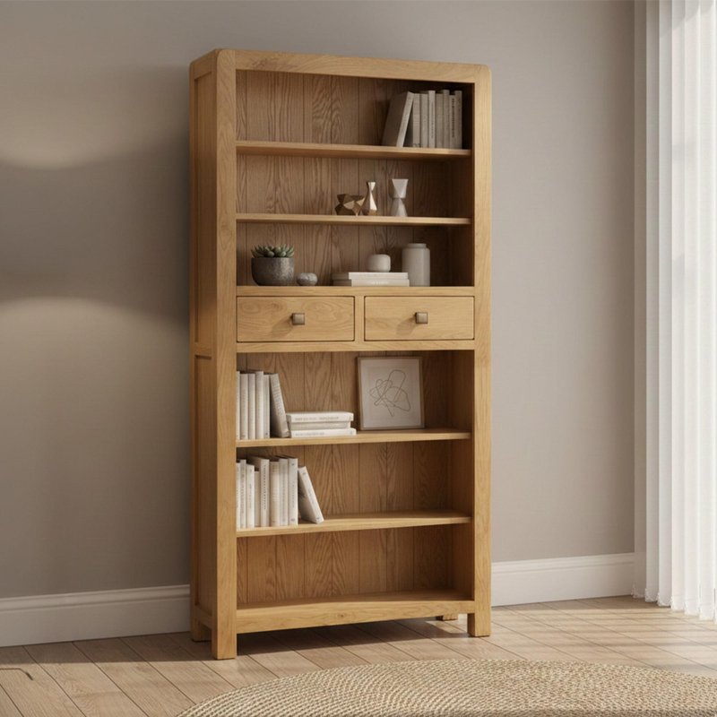 Photo 1 of Curve bookcase - 2 drawer tall - oak Photo 1 of Curve bookcase - 2 drawer tall - oak