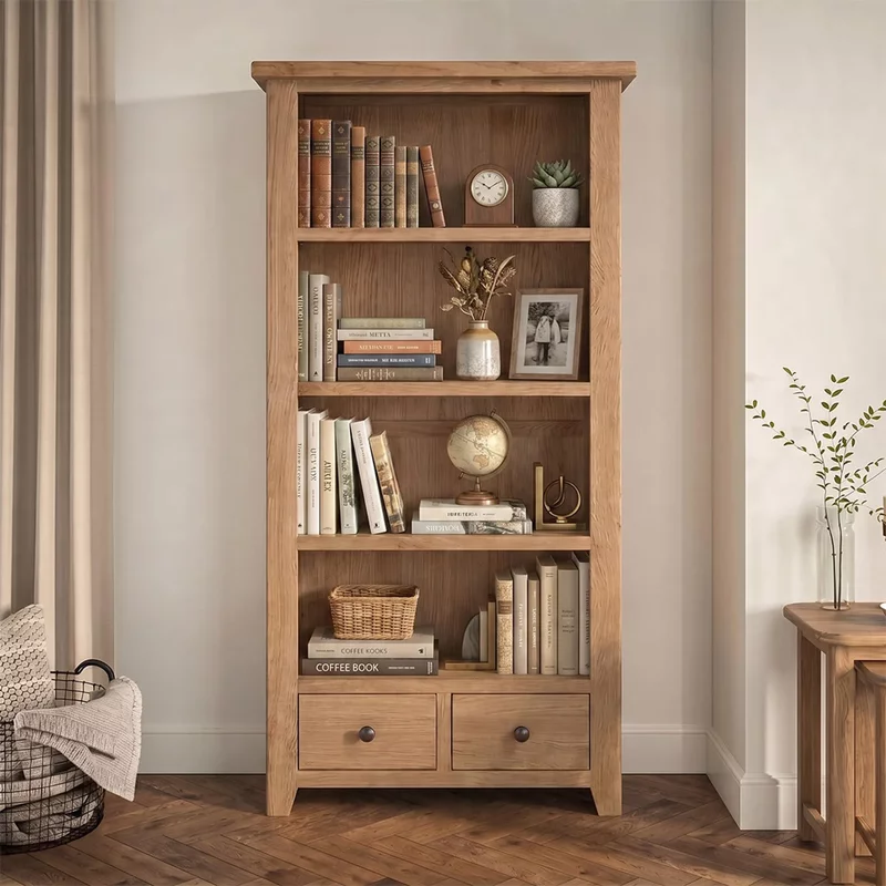 Photo 1 of Appleby bookcase - 2 drawer - tall - oak Photo 1 of Appleby bookcase - 2 drawer - tall - oak