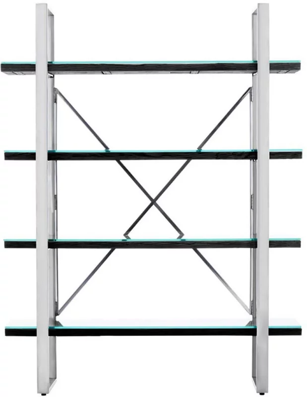 Photo 1 of Kerala shelving unit - open - black glass with silver metal Photo 1 of Kerala shelving unit - open - black glass with silver metal
