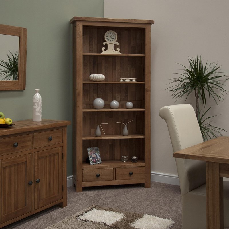 Photo 1 of Rustic oak bookcase - 2 drawer - large - oak Photo 1 of Rustic oak bookcase - 2 drawer - large - oak