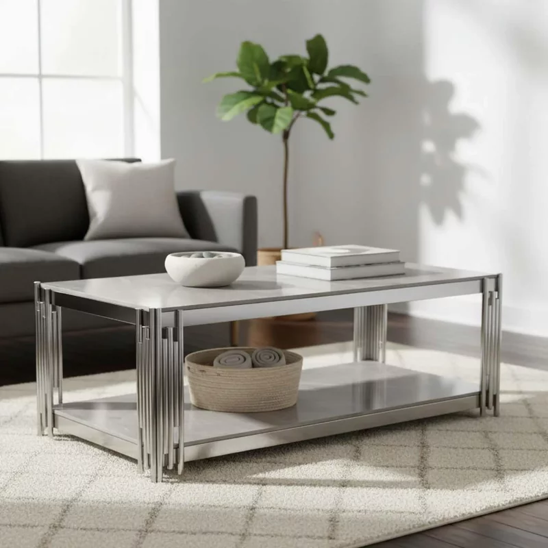 Photo 1 of Belini coffee table grey sintered stone and chrome Photo 1 of Belini coffee table grey sintered stone and chrome