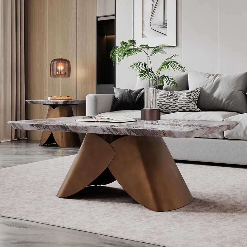 Photo 1 of Enterprise coffee table - grey marble - brass base Photo 1 of Enterprise coffee table - grey marble - brass base