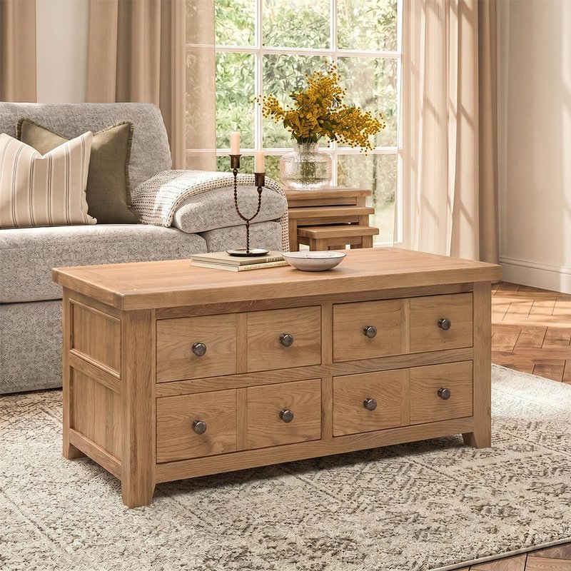 Photo 1 of Appleby coffee table - 8 drawer - oak Photo 1 of Appleby coffee table - 8 drawer - oak