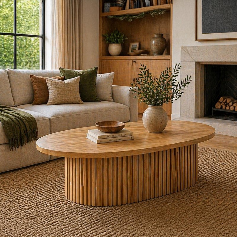 Photo 1 of Timo coffee table - oval - with slatted base - lacquered ash - variation available Photo 1 of Timo coffee table - oval - with slatted base - lacquered ash - variation available