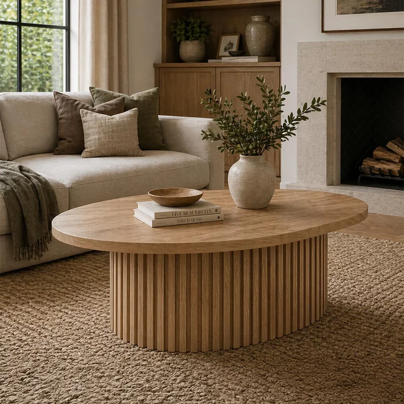 Photo 1 of Timo coffee table - oval - with slatted base - oiled oak - variation available Photo 1 of Timo coffee table - oval - with slatted base - oiled oak - variation available