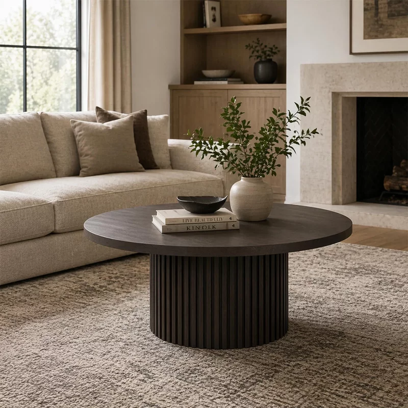 Photo 1 of Timo coffee table - round - with slatted base - oiled ash - variation available Photo 1 of Timo coffee table - round - with slatted base - oiled ash - variation available