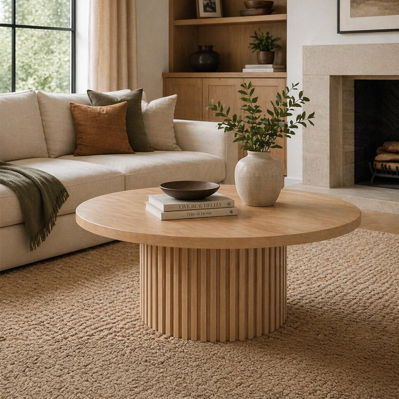 Photo 1 of Timo coffee table - round - with slatted base - oiled oak - variation available Photo 1 of Timo coffee table - round - with slatted base - oiled oak - variation available