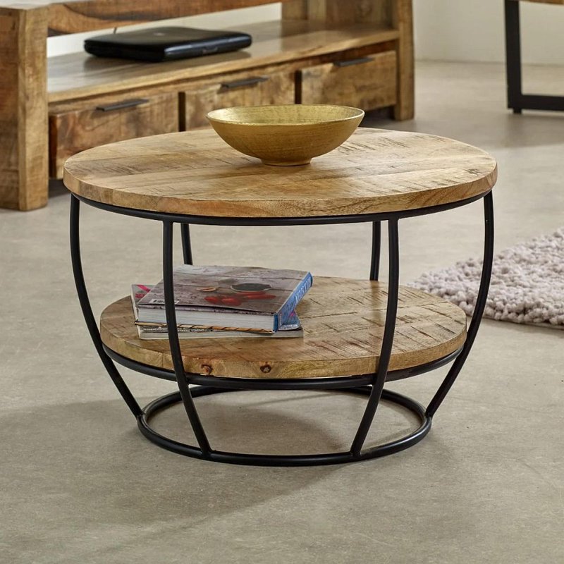 Photo 1 of Surrey coffee table - round - with shelf - solid mango wood Photo 1 of Surrey coffee table - round - with shelf - solid mango wood