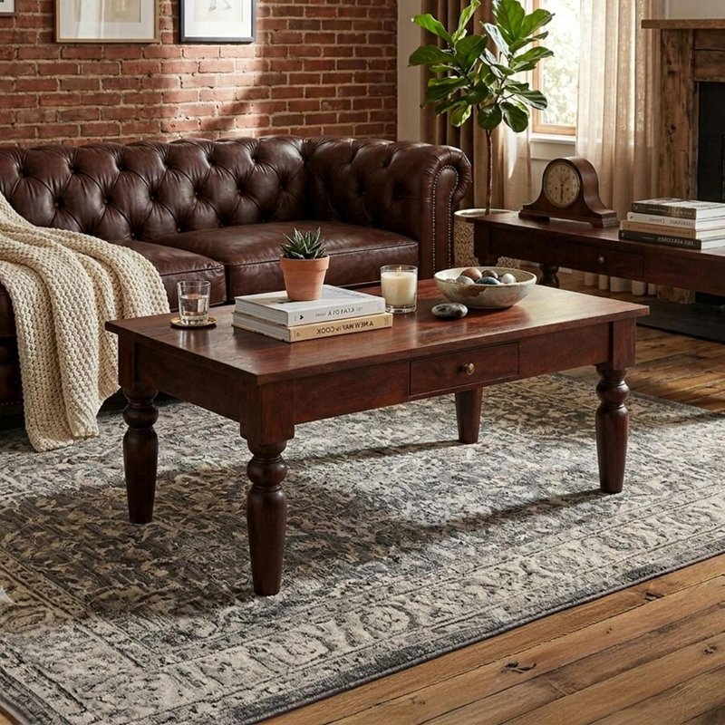 Photo 1 of Jaipur coffee table - 1 drawer - solid mango wood Photo 1 of Jaipur coffee table - 1 drawer - solid mango wood