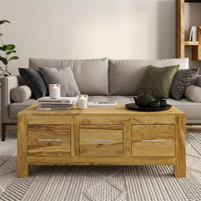 Photo 1 of Cube coffee table - storage - light mango wood Photo 1 of Cube coffee table - storage - light mango wood