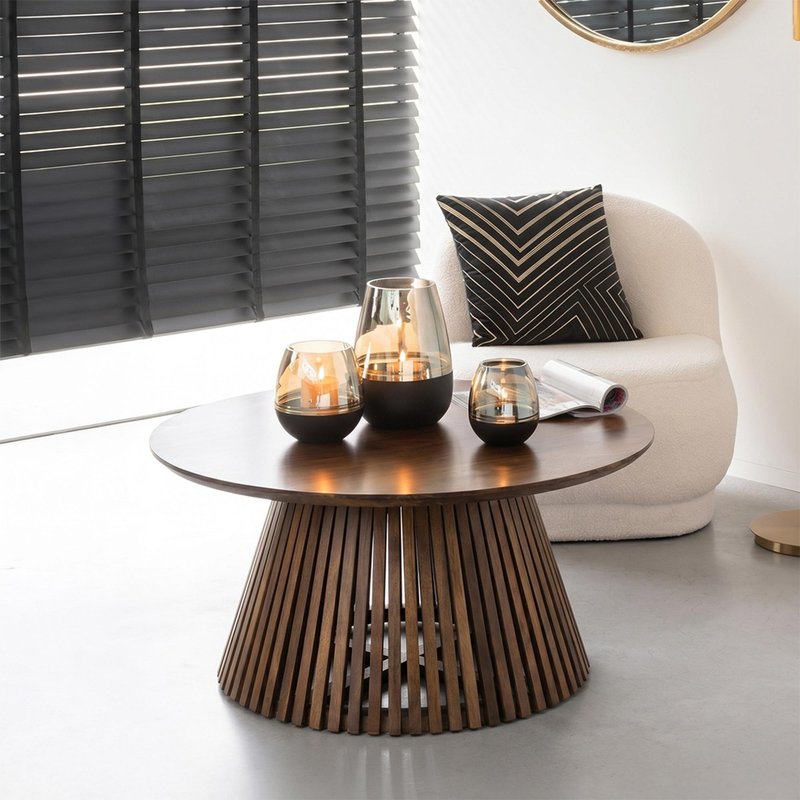 Photo 1 of Vincent coffee table - round - slatted - brown - mango wood Photo 1 of Vincent coffee table - round - slatted - brown - mango wood