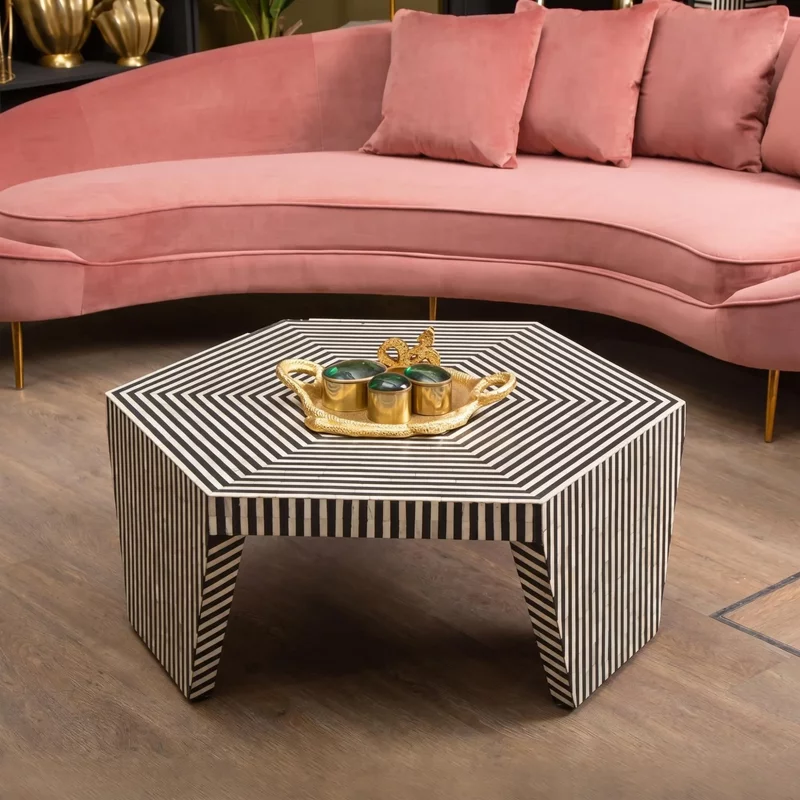 Photo 1 of Fusion coffee table - hexagonal - striped bone inlay Photo 1 of Fusion coffee table - hexagonal - striped bone inlay