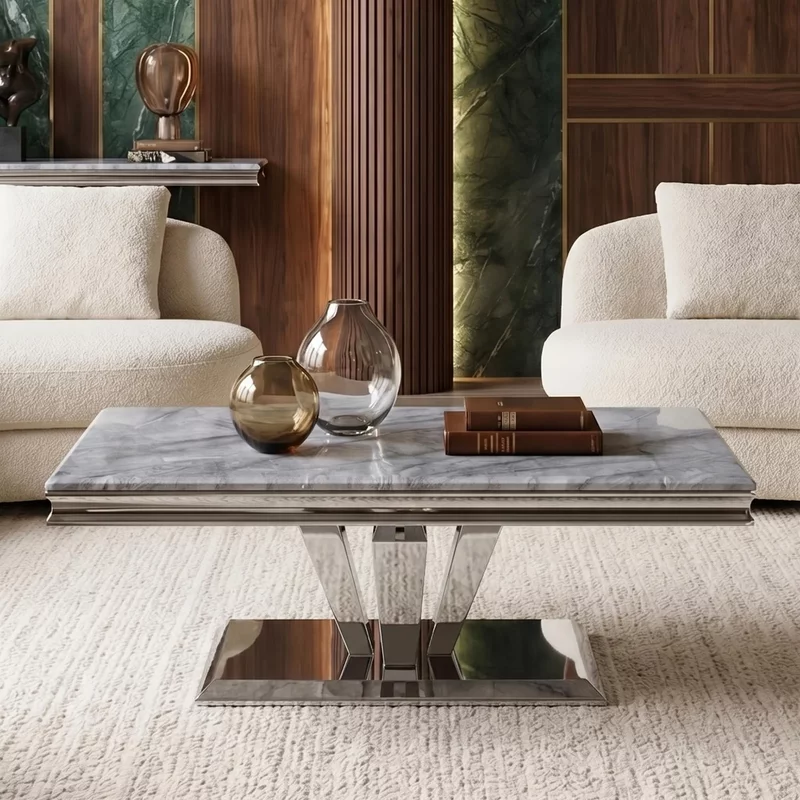 Photo 1 of Clearance - dolce coffee table - grey marble & chrome Photo 1 of Clearance - dolce coffee table - grey marble & chrome