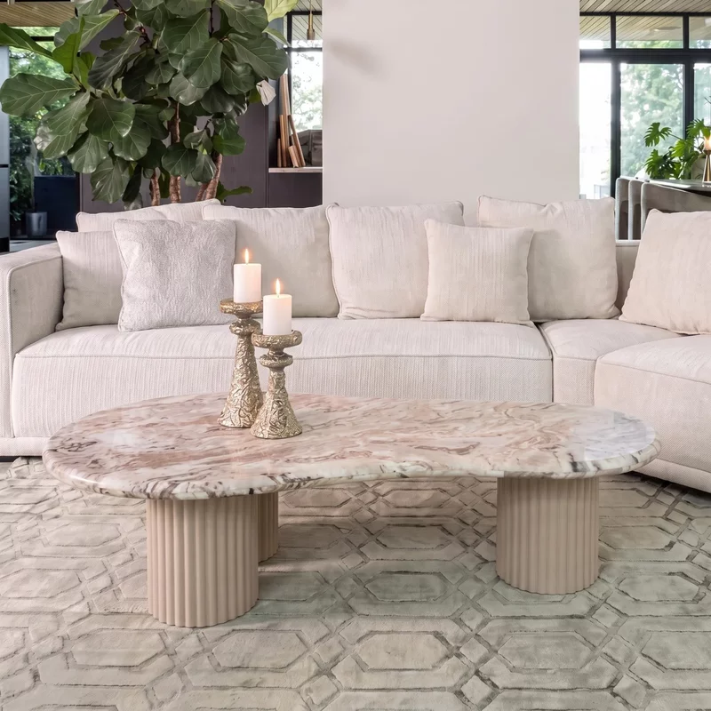 Photo 1 of Coronel beige marble coffee table with fluted base Photo 1 of Coronel beige marble coffee table with fluted base