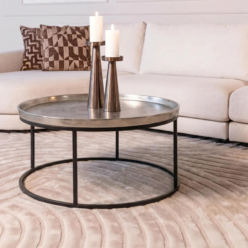 Photo 1 of Lyam silver tray round coffee table Photo 1 of Lyam silver tray round coffee table