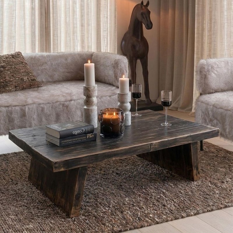 Photo 1 of Ningbo coffee table - low - black - distressed wood Photo 1 of Ningbo coffee table - low - black - distressed wood