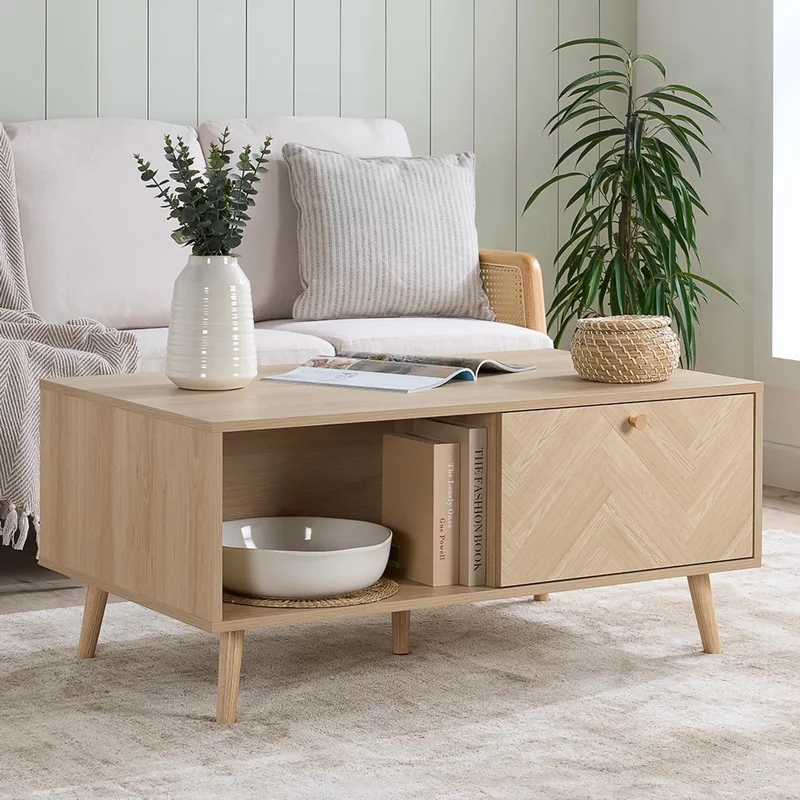 Photo 1 of Herringford oak coffee table - 1 drawer - chevron Photo 1 of Herringford oak coffee table - 1 drawer - chevron